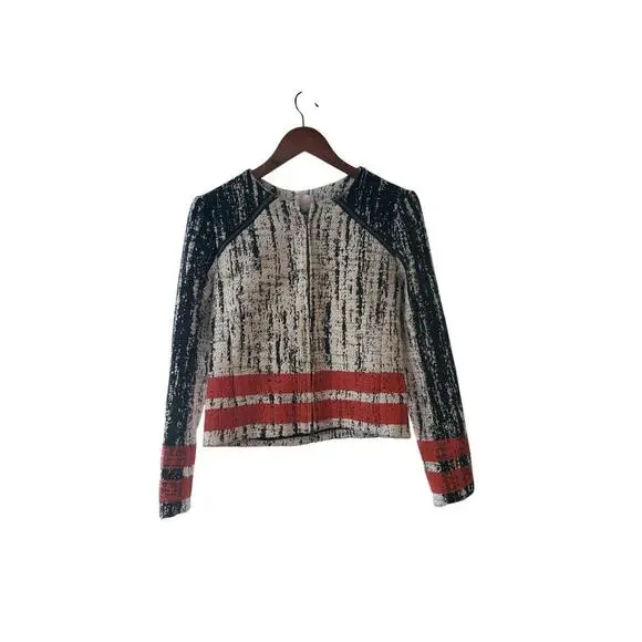 Parker Boucle Tweed Zipper Detail Designer Jacket Blazer Size XS $275 retail - Picture 4 of 8